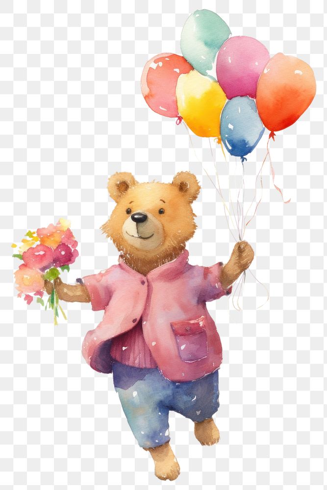 PNG  Bear balloon cartoon flower. AI generated Image by rawpixel.
