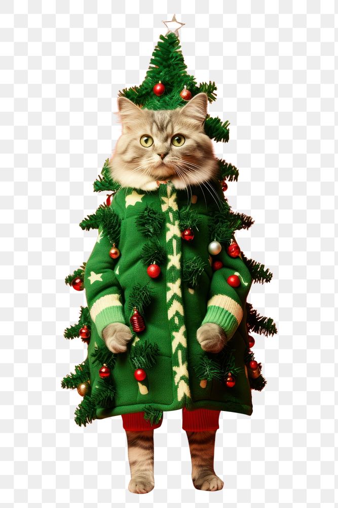 PNG Cat in Christmas tree costume. AI generated Image by rawpixel.