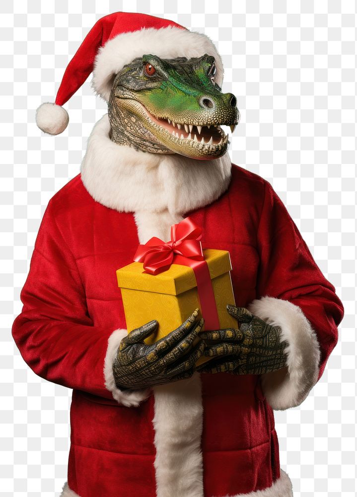 PNG Christmas Crocodile in Santa costume