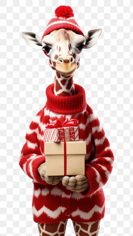 PNG Giraffe holding Christmas gift.  AI generated Image by rawpixel.