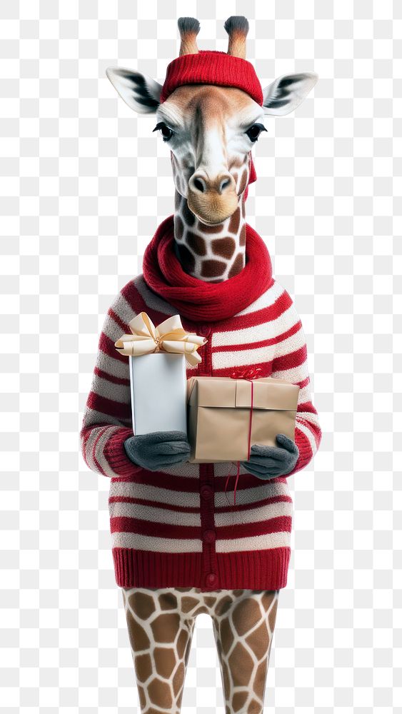 PNG Giraffe holding Christmas gift. AI generated Image by rawpixel.
