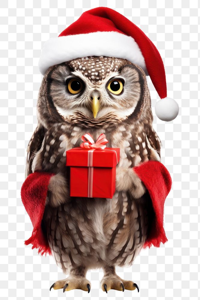 PNG Owl holding Christmas gift. AI generated Image by rawpixel.