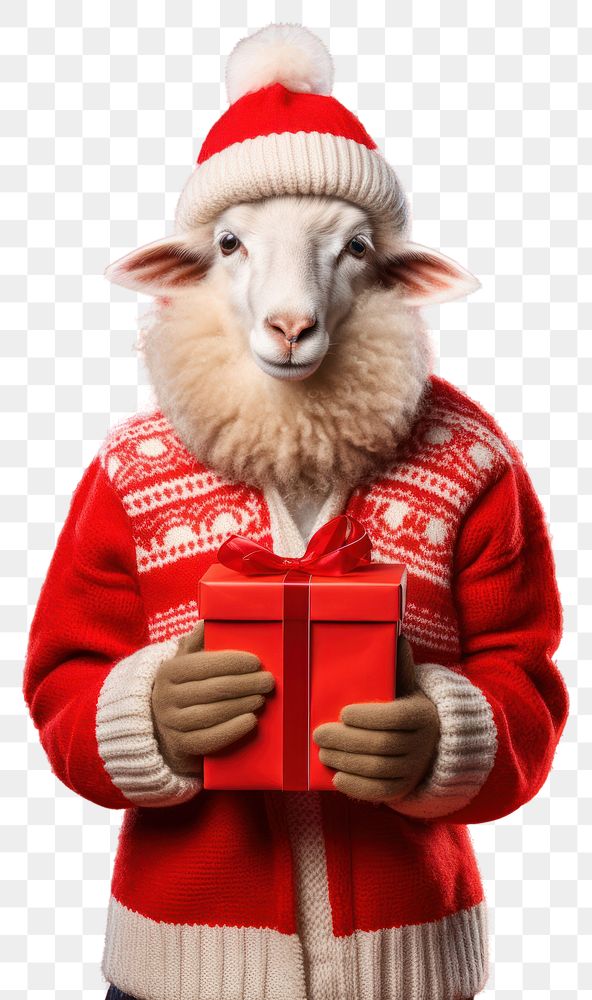 Sheep holding Christmas gift. AI generated Image by rawpixel.