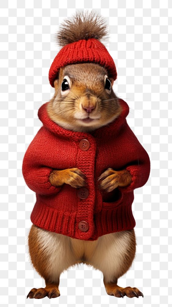 PNG Squirrel in red cardigan. 