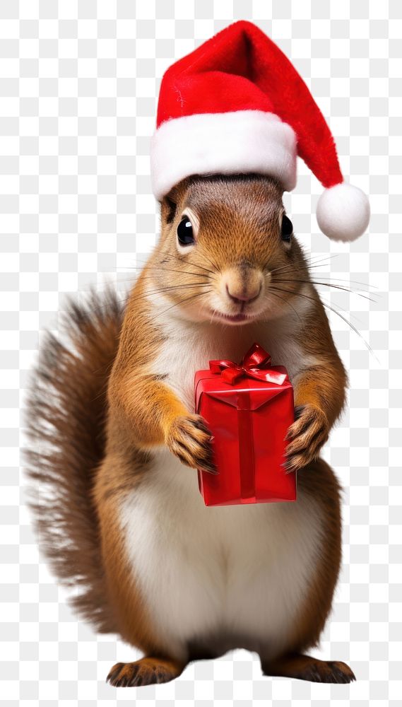 PNG Squirrel holding Christmas gift. AI generated Image by rawpixel.