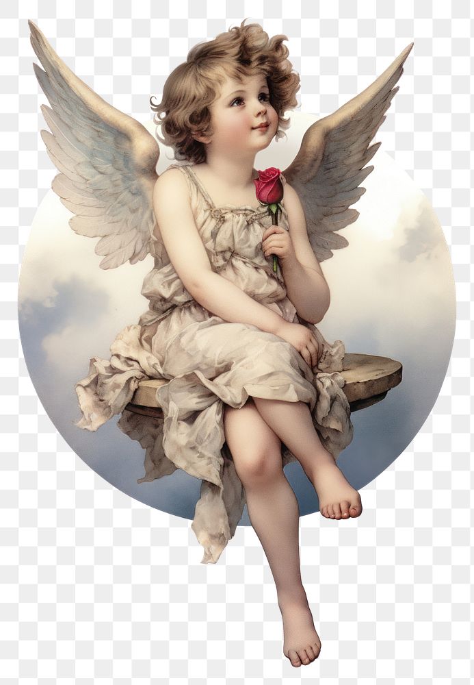 PNG baby angel, watercolor element, transparent background