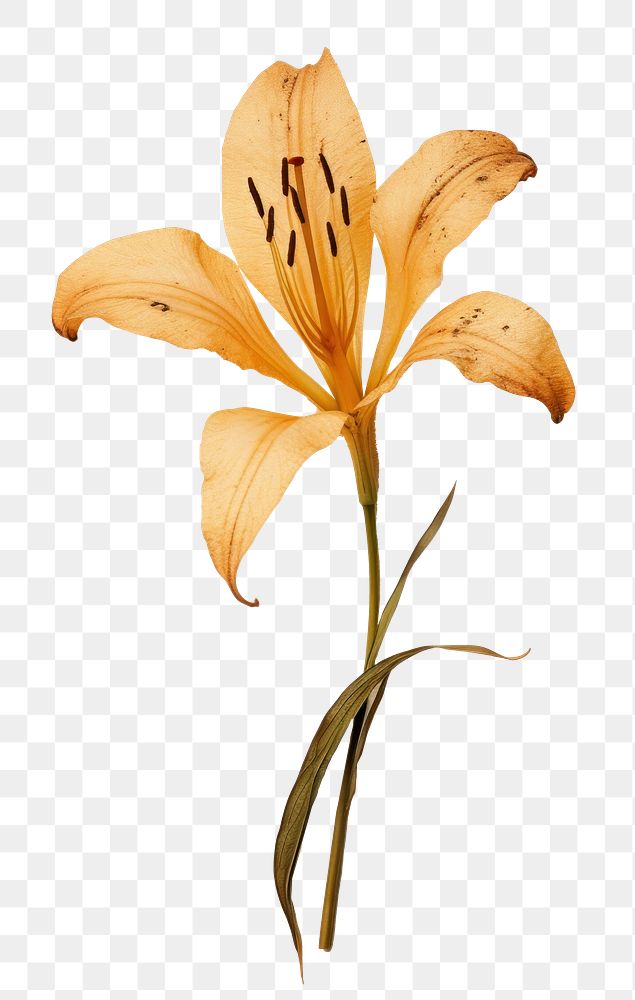 PNG Real pressed a single dried lily plant flower paper inflorescence. AI generated Image by rawpixel.