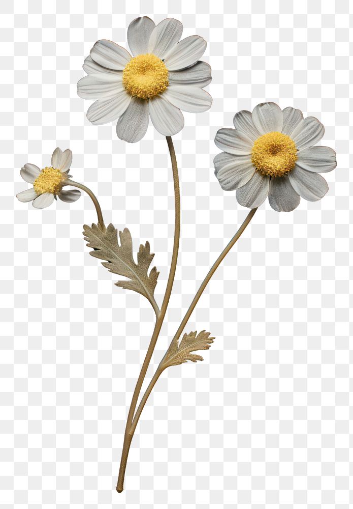 PNG Real pressed a single minimal Feverfew flower daisy plant. AI generated Image by rawpixel.