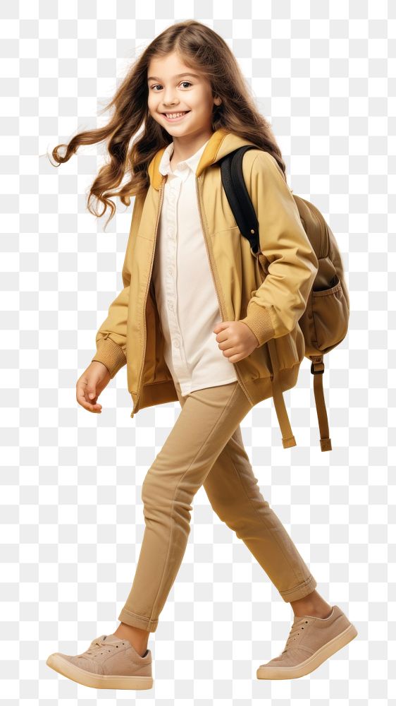 PNG A happy girl student kid footwear backpack walking. 