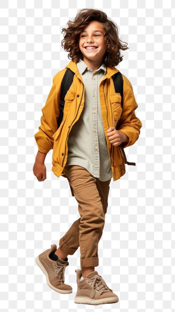 PNG A happy student kid footwear jacket khaki. AI generated Image by rawpixel.