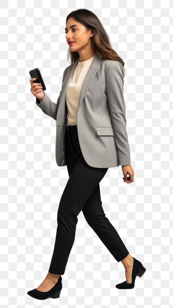 PNG A woman footwear blazer phone. AI generated Image by rawpixel.
