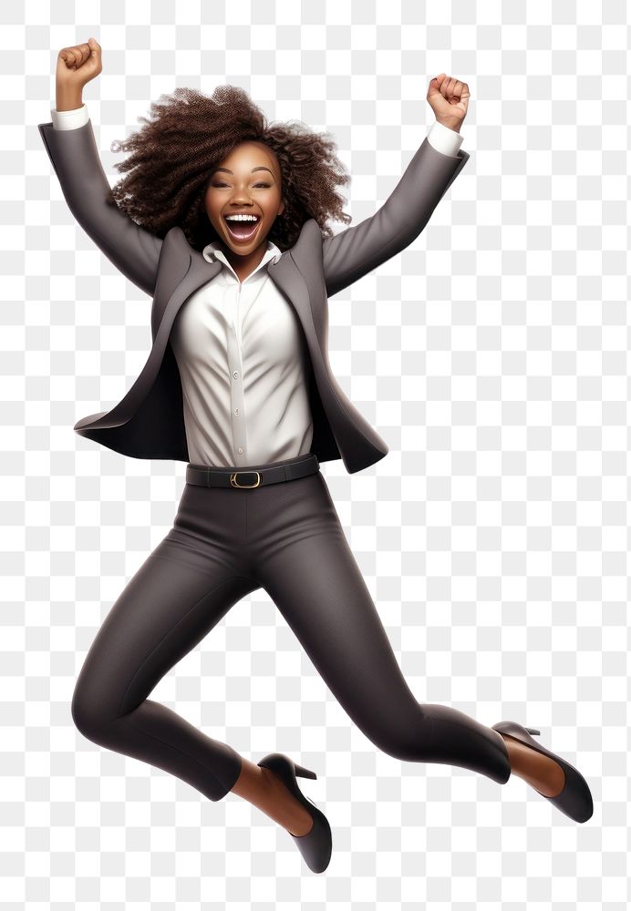 PNG  Black business woman jumping adult happy. AI generated Image by rawpixel.