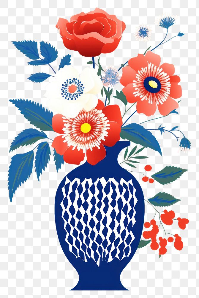 PNG Flower vase painting pattern plant. AI generated Image by rawpixel.
