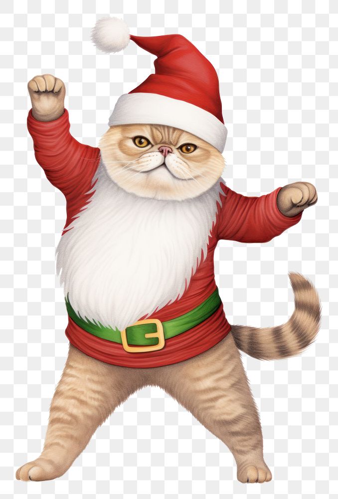 PNG Chubby Exotic Shorthair cat dancing christmas pet white background. AI generated Image by rawpixel.