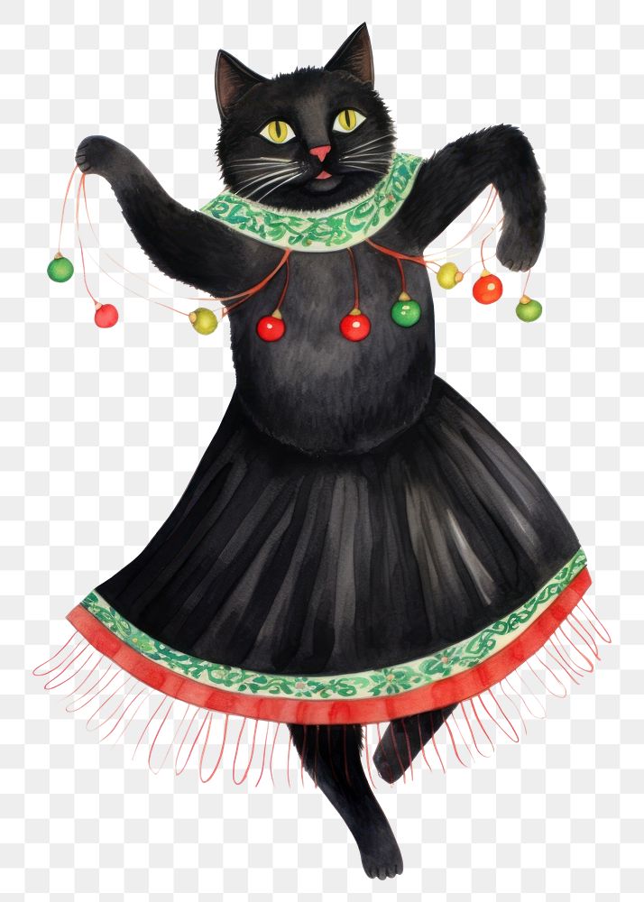 PNG  Chubby black cat dancing pet mammal white background. AI generated Image by rawpixel.
