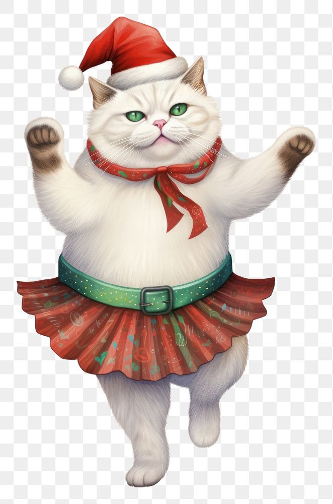 PNG Chubby Ragdoll cat dancing pet christmas figurine. AI generated Image by rawpixel.