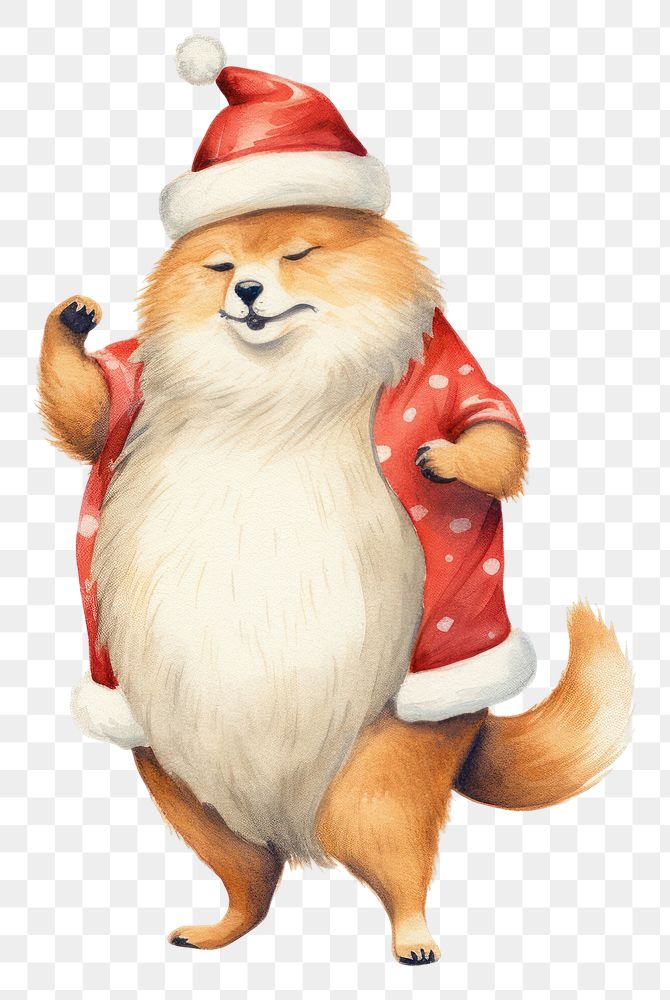PNG  Chubby fox dancing pet christmas figurine. AI generated Image by rawpixel.