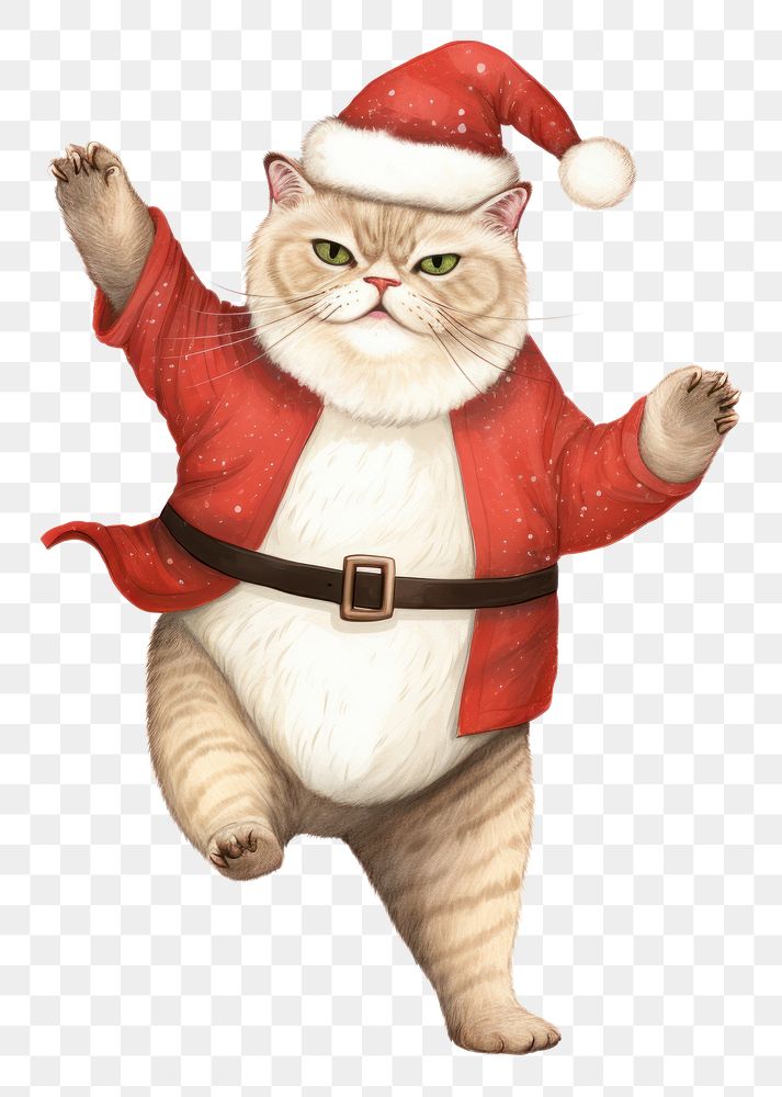 PNG Chubby Exotic Shorthair cat dancing christmas drawing pet. AI generated Image by rawpixel.