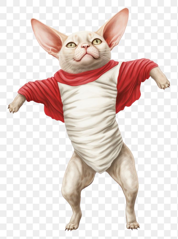 PNG Chubby Sphinx cat dancing pet costume mammal. AI generated Image by rawpixel.
