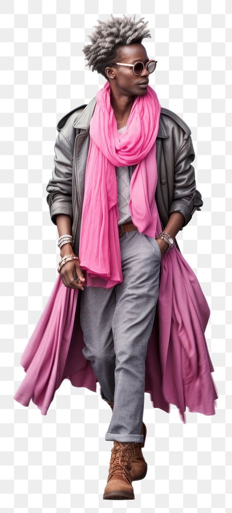 PNG  Young American African man fashion walking scarf. AI generated Image by rawpixel.