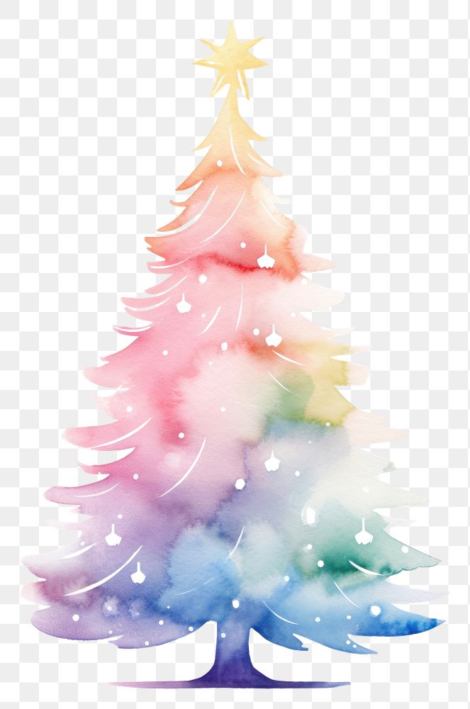 PNG Whimsical cute pastel gradient colorful christmas tree ornament plant white background. AI generated Image by rawpixel.