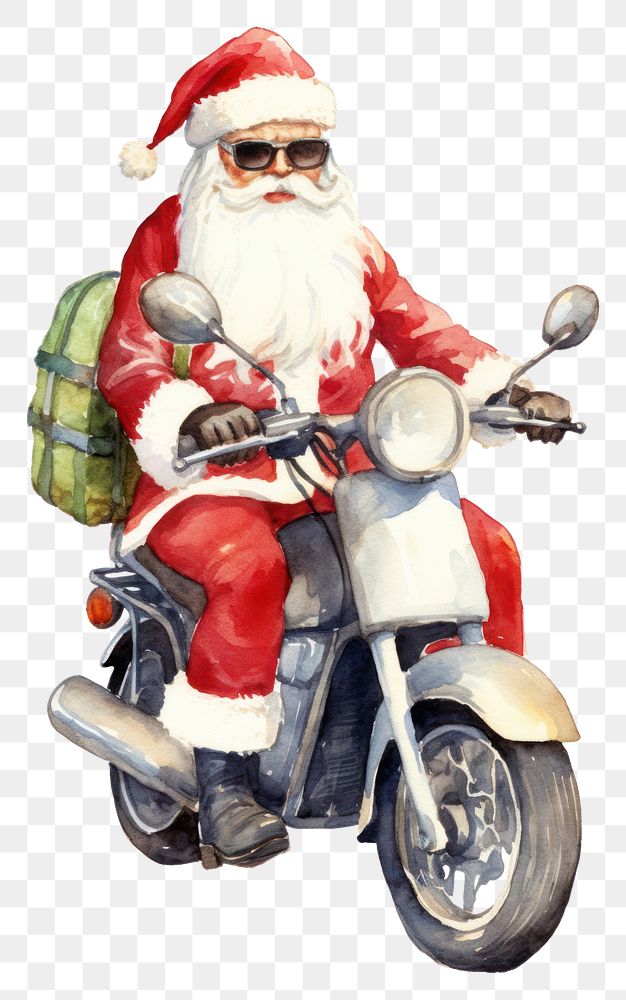 PNG  Santa claus wearing sunglasses motorcycle vehicle adult. AI generated Image by rawpixel.