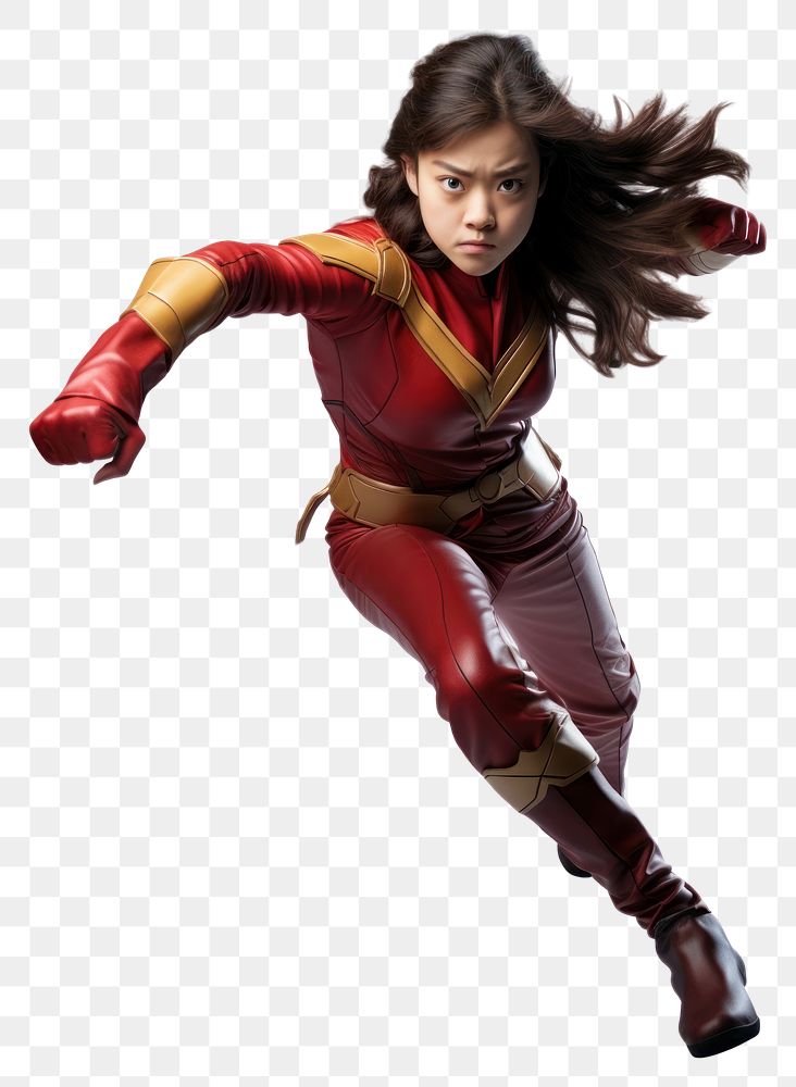 PNG  Asian girl superhero adult white background recreation. AI generated Image by rawpixel.