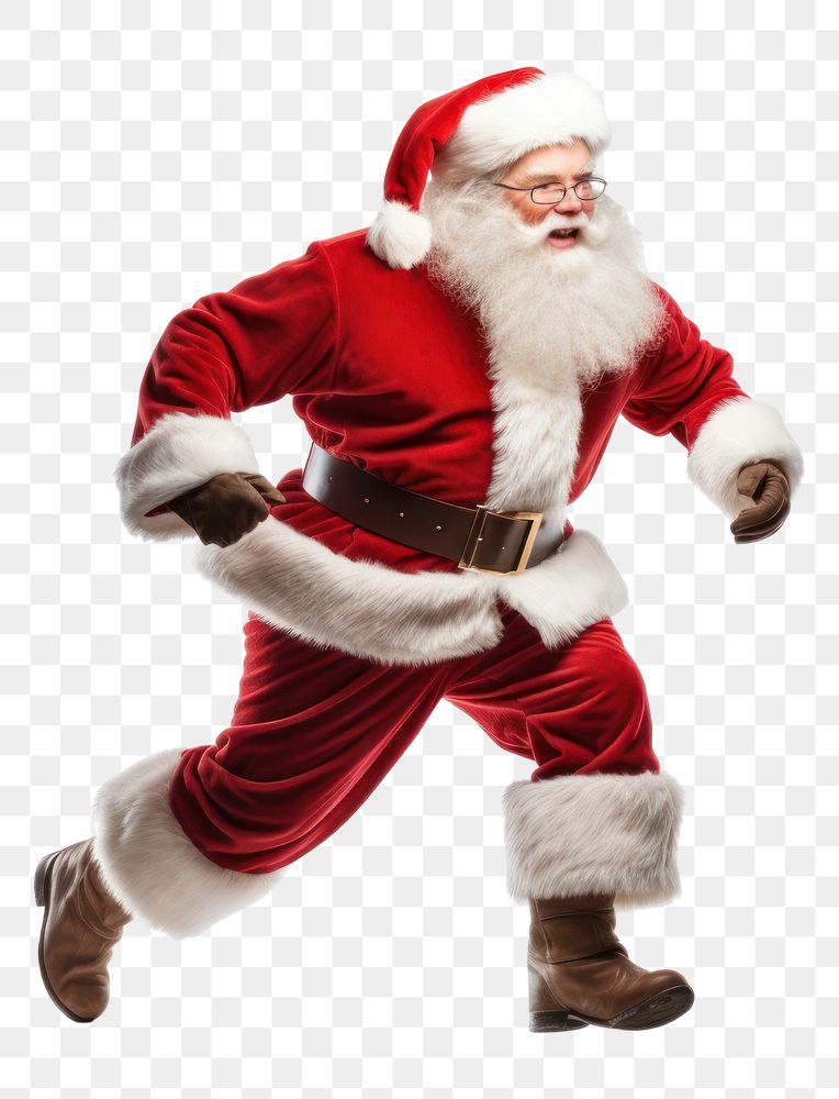 PNG  Running santa claus christmas footwear adult. AI generated Image by rawpixel.