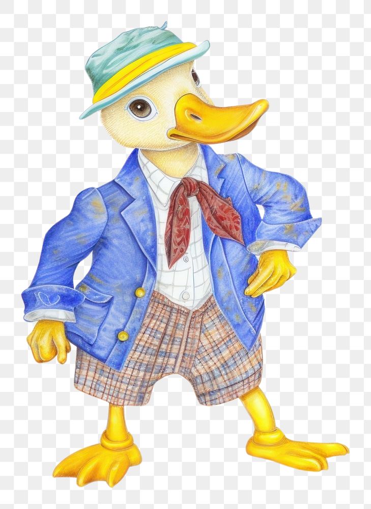 PNG Duck wearing clothes cartoon drawing representation. AI generated Image by rawpixel.