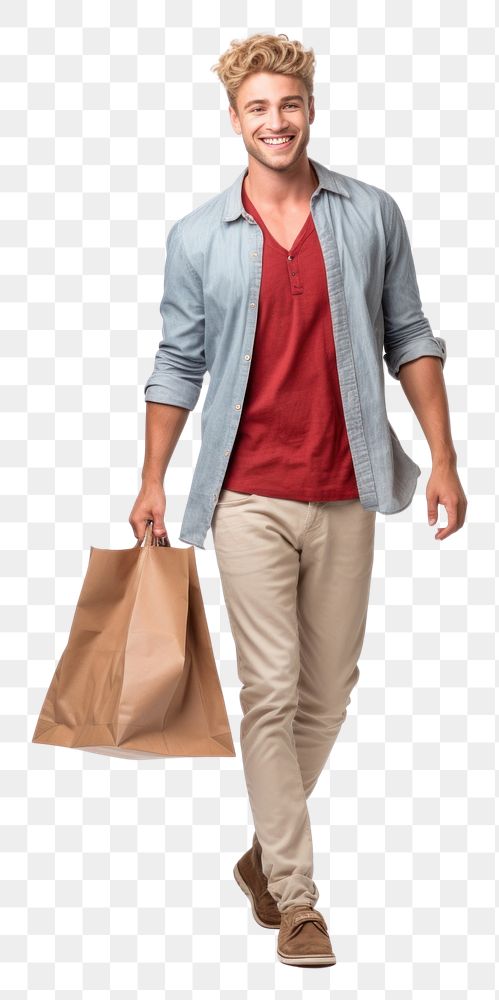 PNG A male customer doing shopping bag adult white background. AI generated Image by rawpixel.
