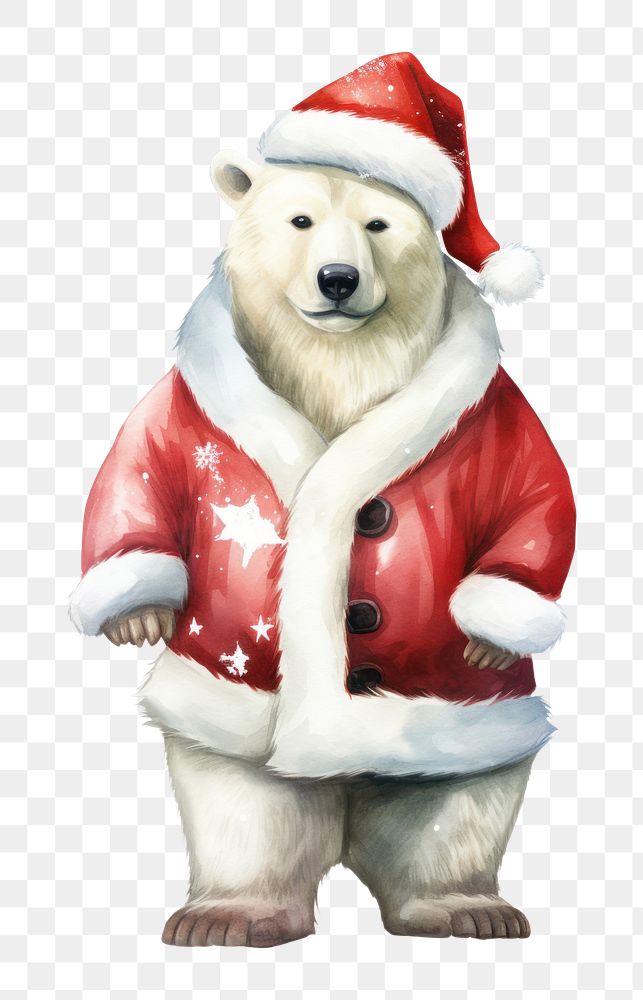 PNG  Smile polar bear wearing Santa hat figurine mammal red. AI generated Image by rawpixel.