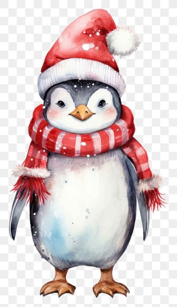 PNG  Smile penguin wearing Santa hat snowman winter bird. AI generated Image by rawpixel.