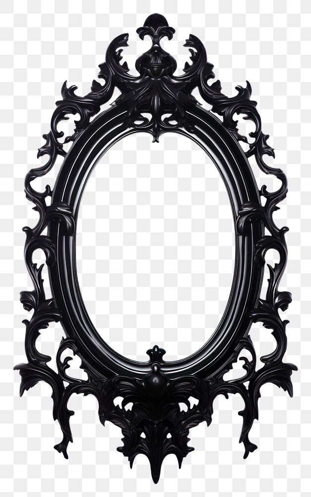 PNG  Oval Rococo black mirror photo white background. AI generated Image by rawpixel.
