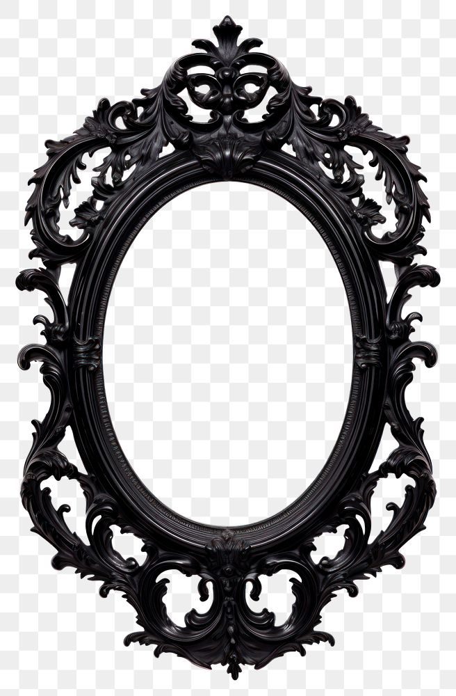 PNG  Oval Rococo black mirror photo white background. AI generated Image by rawpixel.