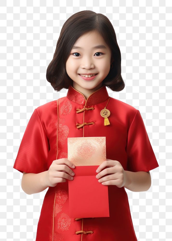 PNG Young girl receiving red envelope adult chinese new year white background. AI generated Image by rawpixel.