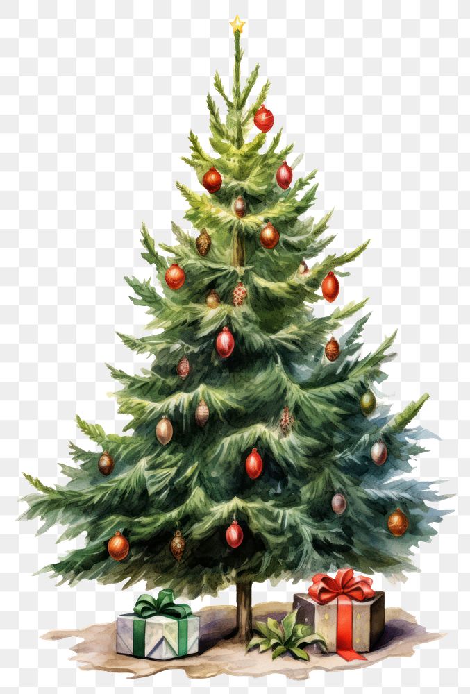 PNG Fully decorated Christmas tree christmas plant pine
