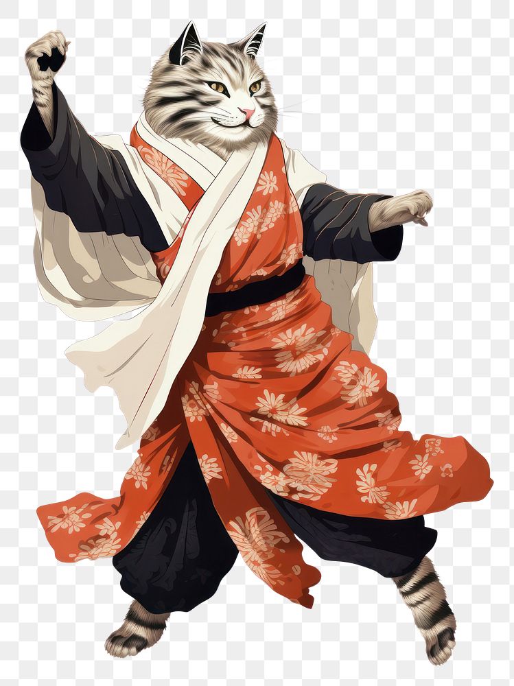 PNG Edo era cat dancing mammal animal robe. AI generated Image by rawpixel.