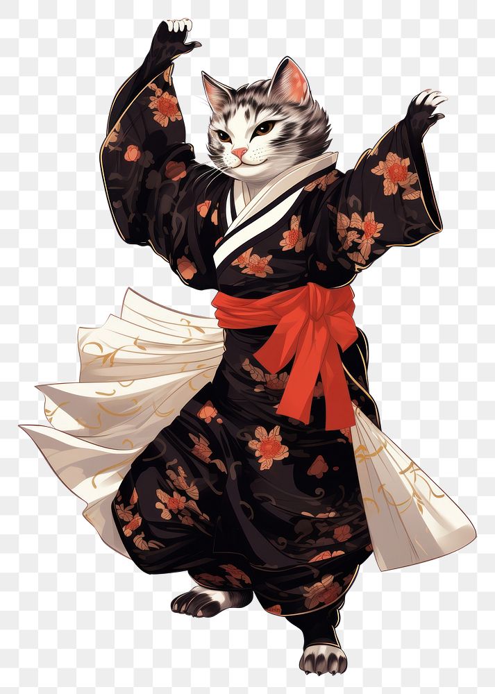 PNG Edo era cat dancing costume animal mammal. AI generated Image by rawpixel.