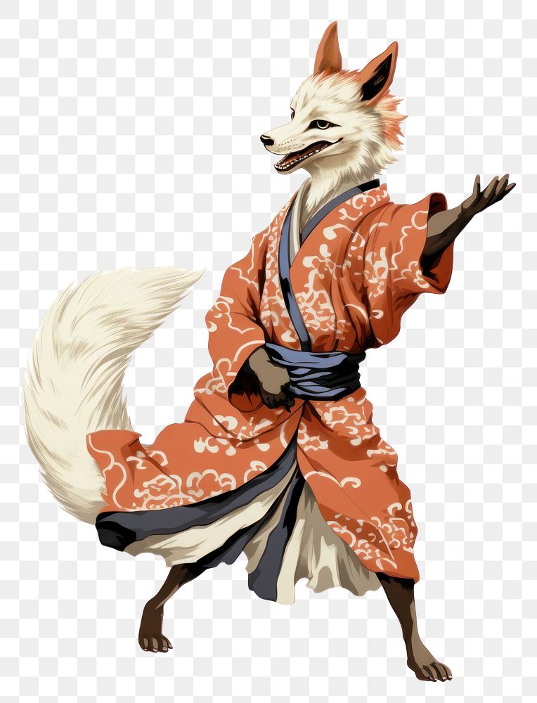 PNG Edo era fox dancing costume mammal animal. AI generated Image by rawpixel.