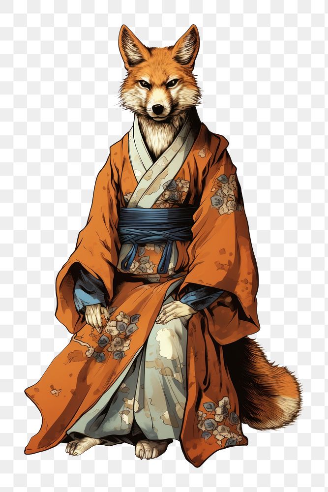 PNG Edo era merchant fox mammal animal robe. AI generated Image by rawpixel.
