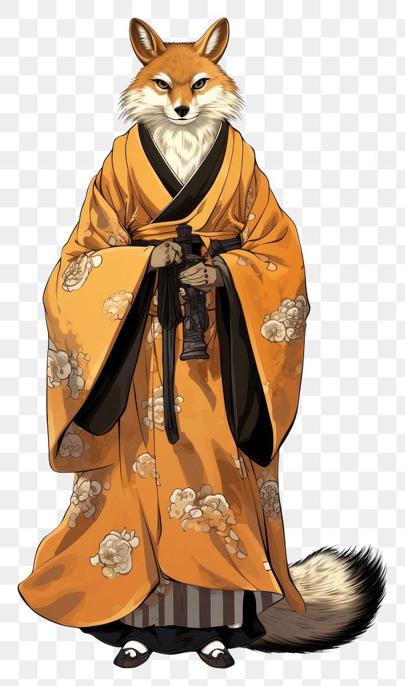 PNG Edo era monk fox kimono robe white background. AI generated Image by rawpixel.