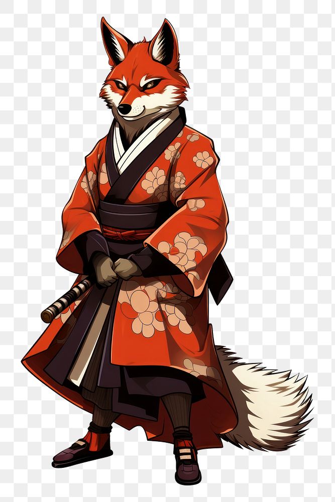 PNG Edo era shogun fox adult white background standing. AI generated Image by rawpixel.