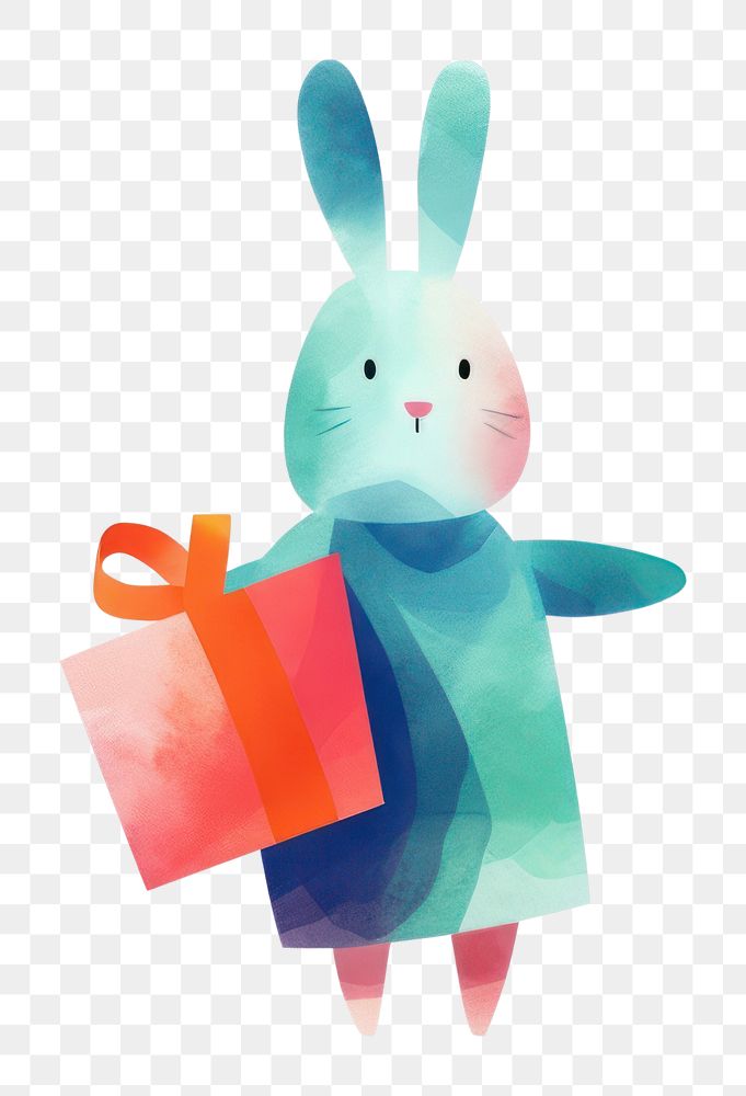 PNG Rabbit carrying gift cute white background representation. AI generated Image by rawpixel.