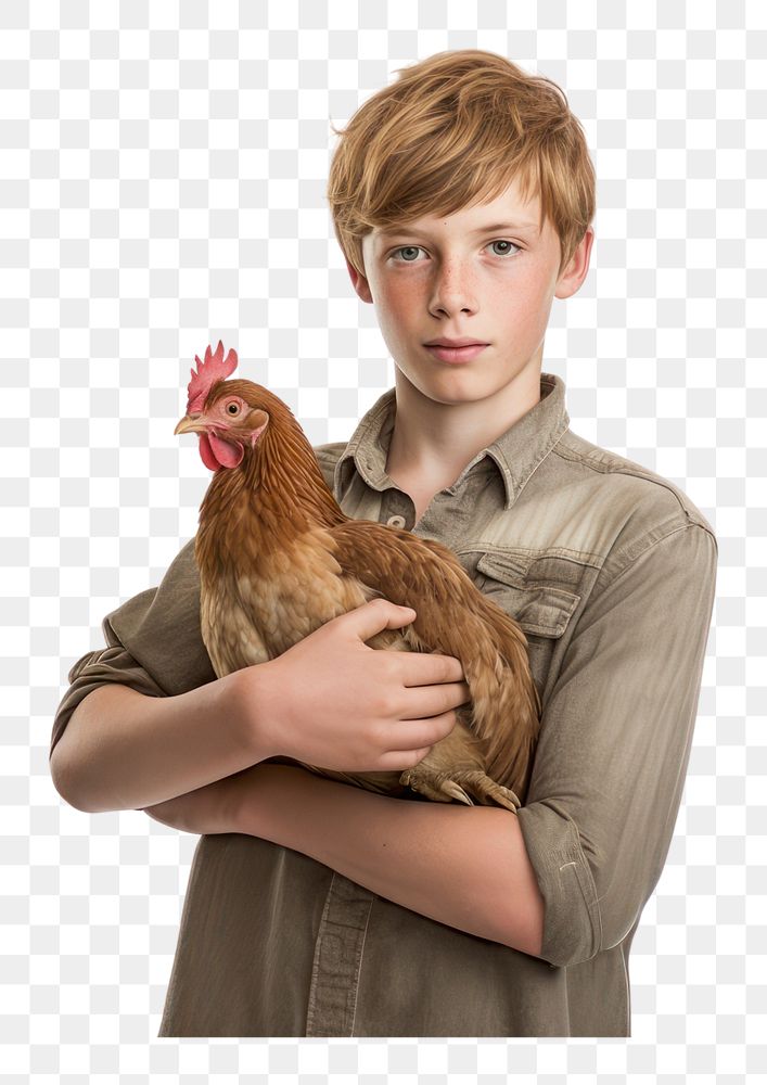 PNG  Farmer boy chicken poultry animal. AI generated Image by rawpixel.