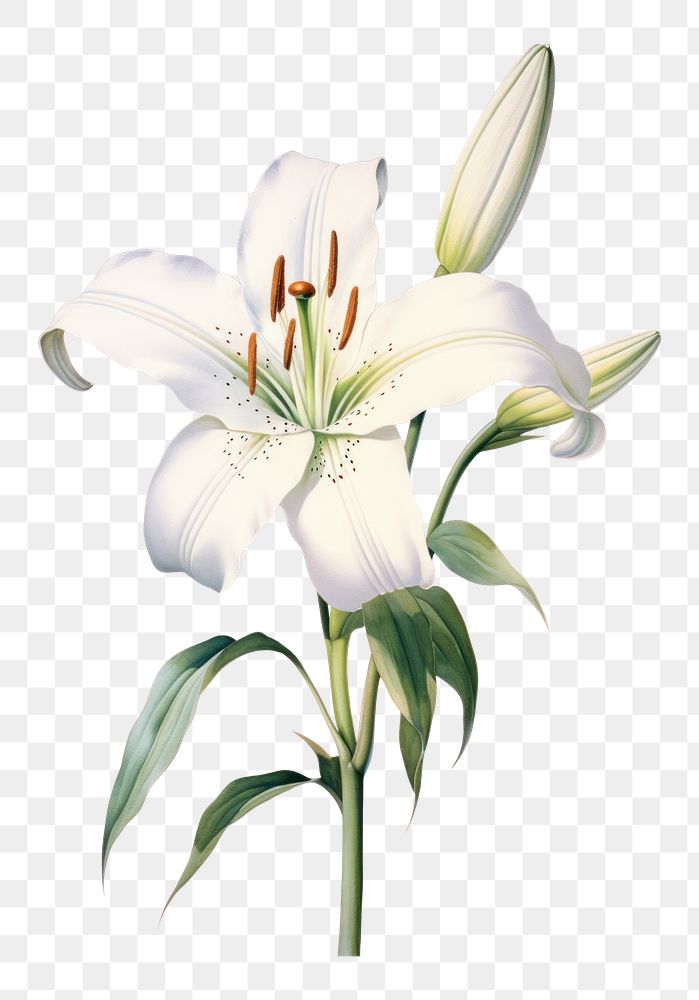 PNG  A white lily flower blossom plant. AI generated Image by rawpixel.