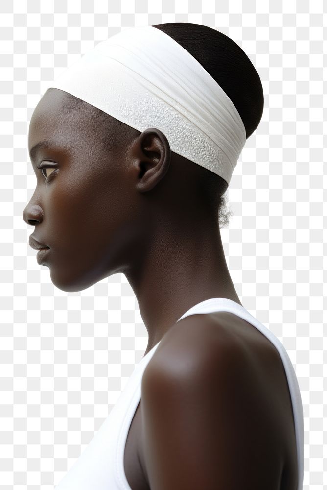 PNG  White fabric sport headband adult woman contemplation. AI generated Image by rawpixel.