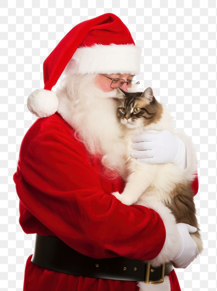 PNG  Santa Claus hugging a cat christmas mammal animal. AI generated Image by rawpixel.