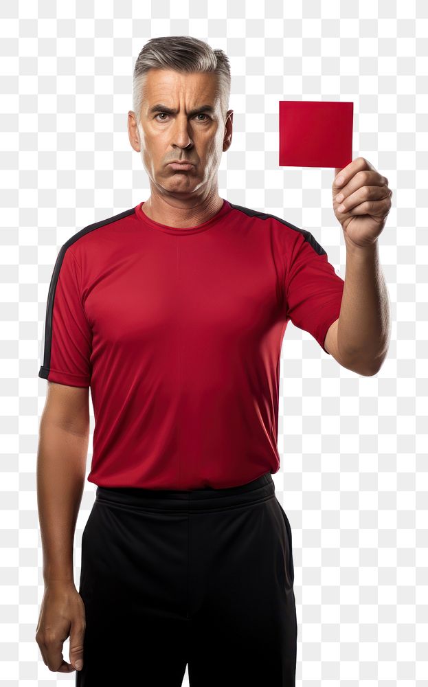 PNG  A football judge holding red card portrait t-shirt sports. AI generated Image by rawpixel.