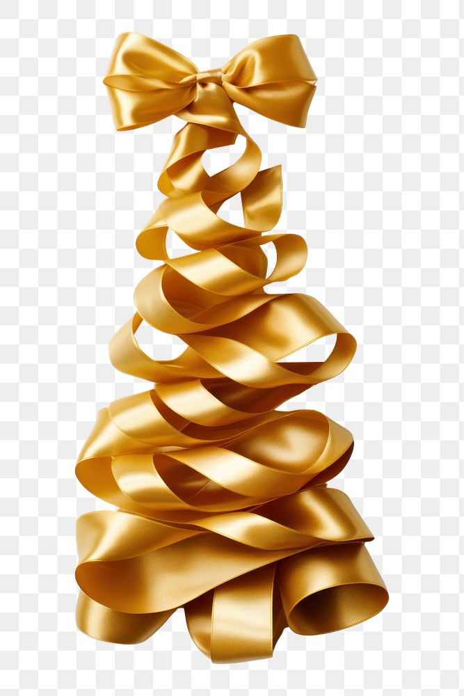 PNG Christmas tree gold ribbon white. AI generated Image by rawpixel.