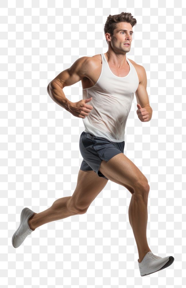 PNG  Caucasian runner running jogging shorts adult. AI generated Image by rawpixel.